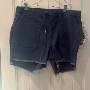 Indigo blue elastic waist jogger fit shorts